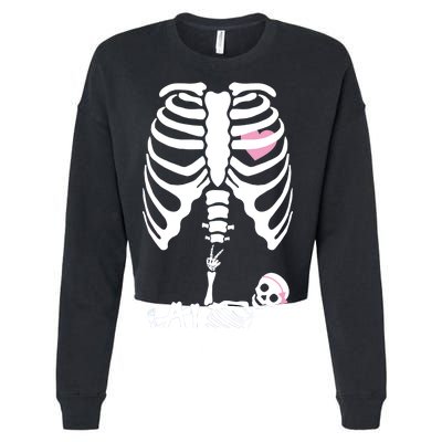 Pregnant Skeleton Baby Girl Halloween Costume Cropped Pullover Crew