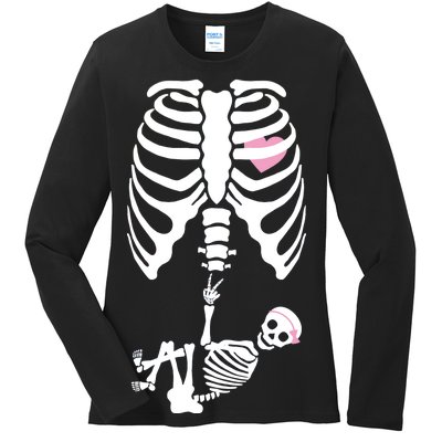 Pregnant Skeleton Baby Girl Halloween Costume Ladies Long Sleeve Shirt