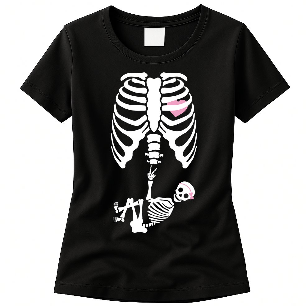 Pregnant Skeleton Baby Girl Halloween Costume Womens T-Shirt