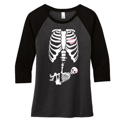 Pregnant Skeleton Baby Girl Halloween Costume Women's Tri-Blend 3/4-Sleeve Raglan Shirt