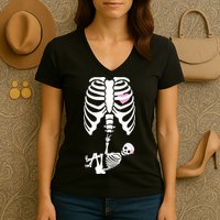 Pregnant Skeleton Baby Girl Halloween Costume Women's V-Neck T-Shirt