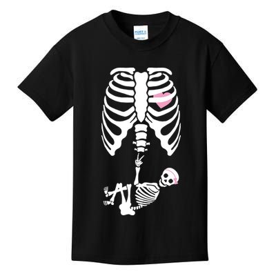 Pregnant Skeleton Baby Girl Halloween Costume Kids T-Shirt