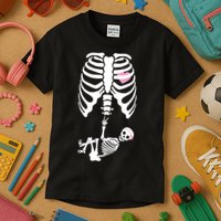 Pregnant Skeleton Baby Girl Halloween Costume Kids T-Shirt