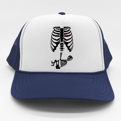 Pregnant Skeleton Baby Girl Halloween Costume Trucker Hat