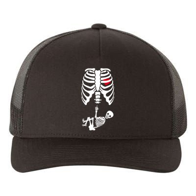 Pregnant Skeleton Baby Middle Finger Costume Yupoong Adult 5-Panel Trucker Hat