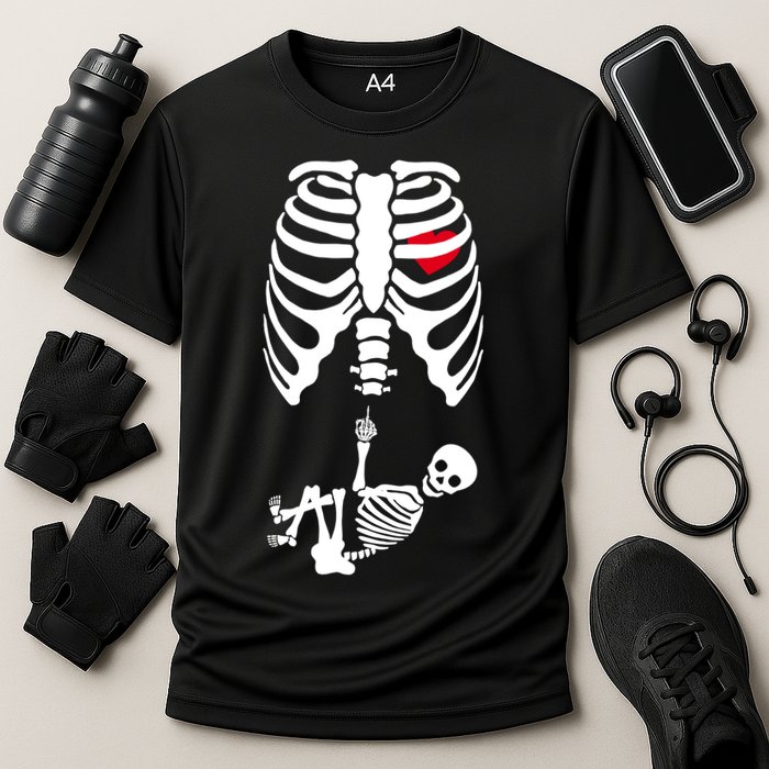 Pregnant Skeleton Baby Middle Finger Costume Cooling Performance Crew T-Shirt