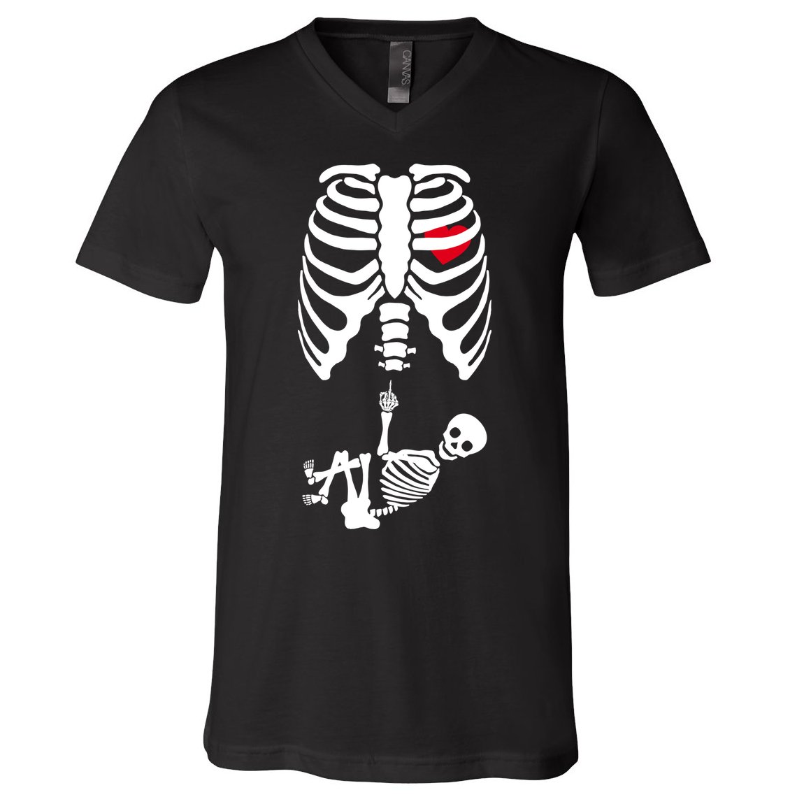 Pregnant Skeleton Baby Middle Finger Costume V-Neck T-Shirt