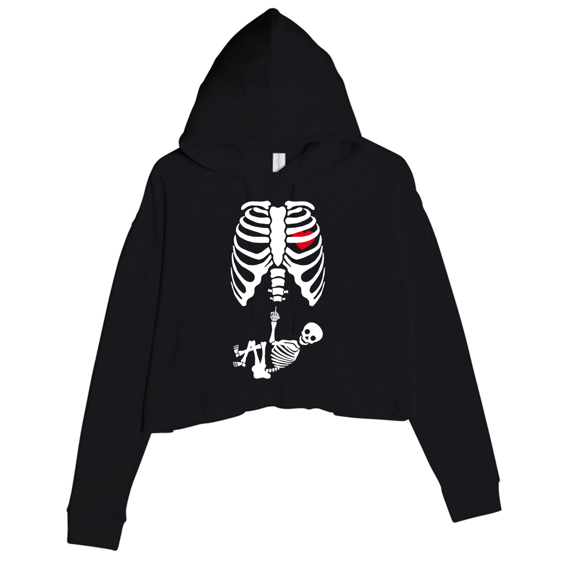 Pregnant Skeleton Baby Middle Finger Costume Crop Fleece Hoodie