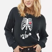Pregnant Skeleton Baby Middle Finger Costume Cropped Pullover Crew