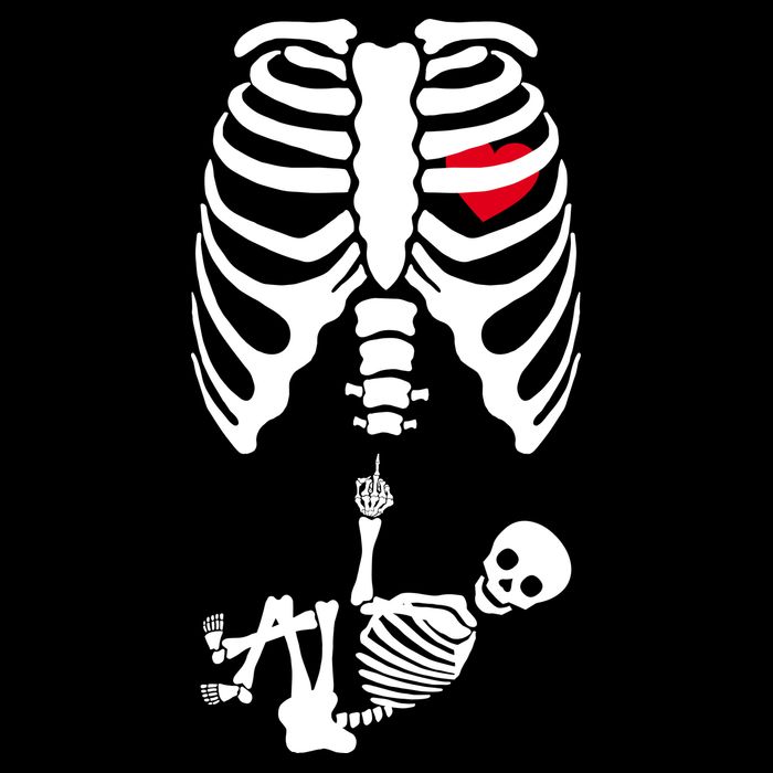 Pregnant Skeleton Baby Middle Finger Costume Cropped Pullover Crew