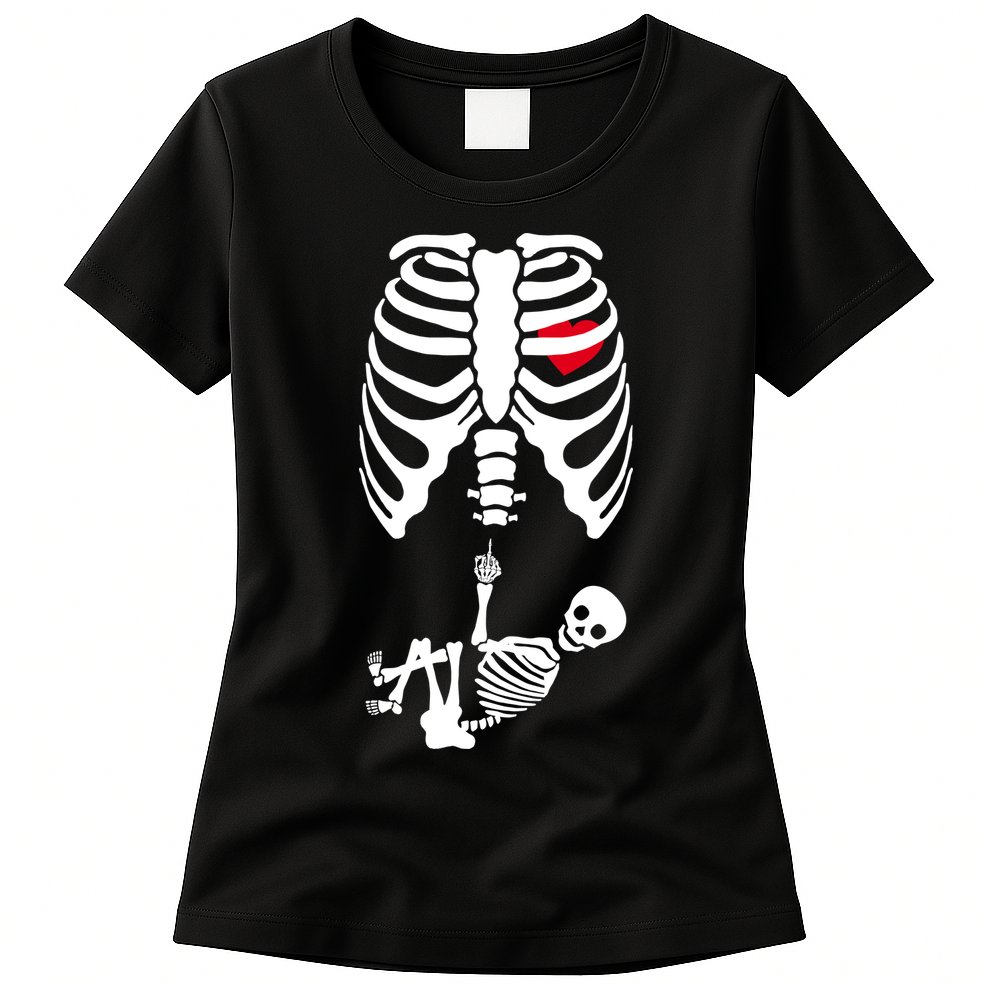 Pregnant Skeleton Baby Middle Finger Costume Womens T-Shirt