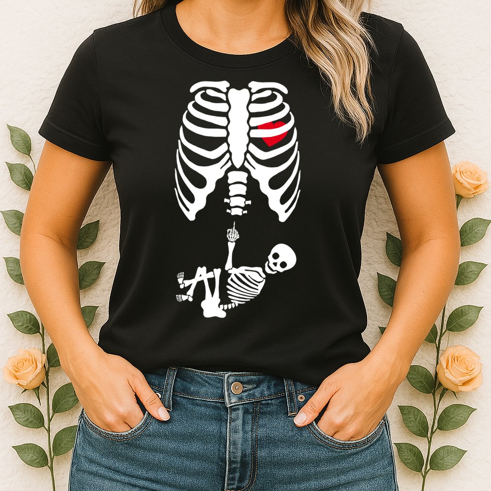 Pregnant Skeleton Baby Middle Finger Costume Womens T-Shirt