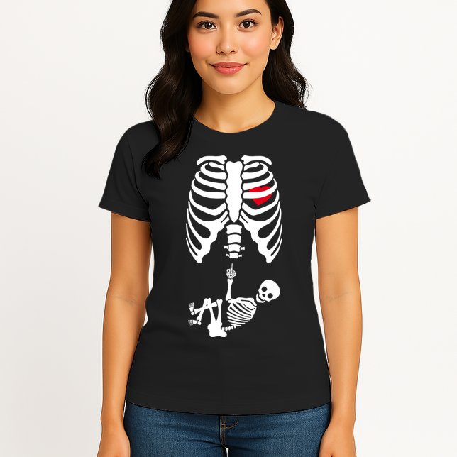 Pregnant Skeleton Baby Middle Finger Costume Womens T-Shirt