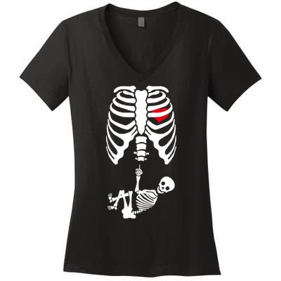 Pregnant Skeleton Baby Middle Finger Costume Women's V-Neck T-Shirt