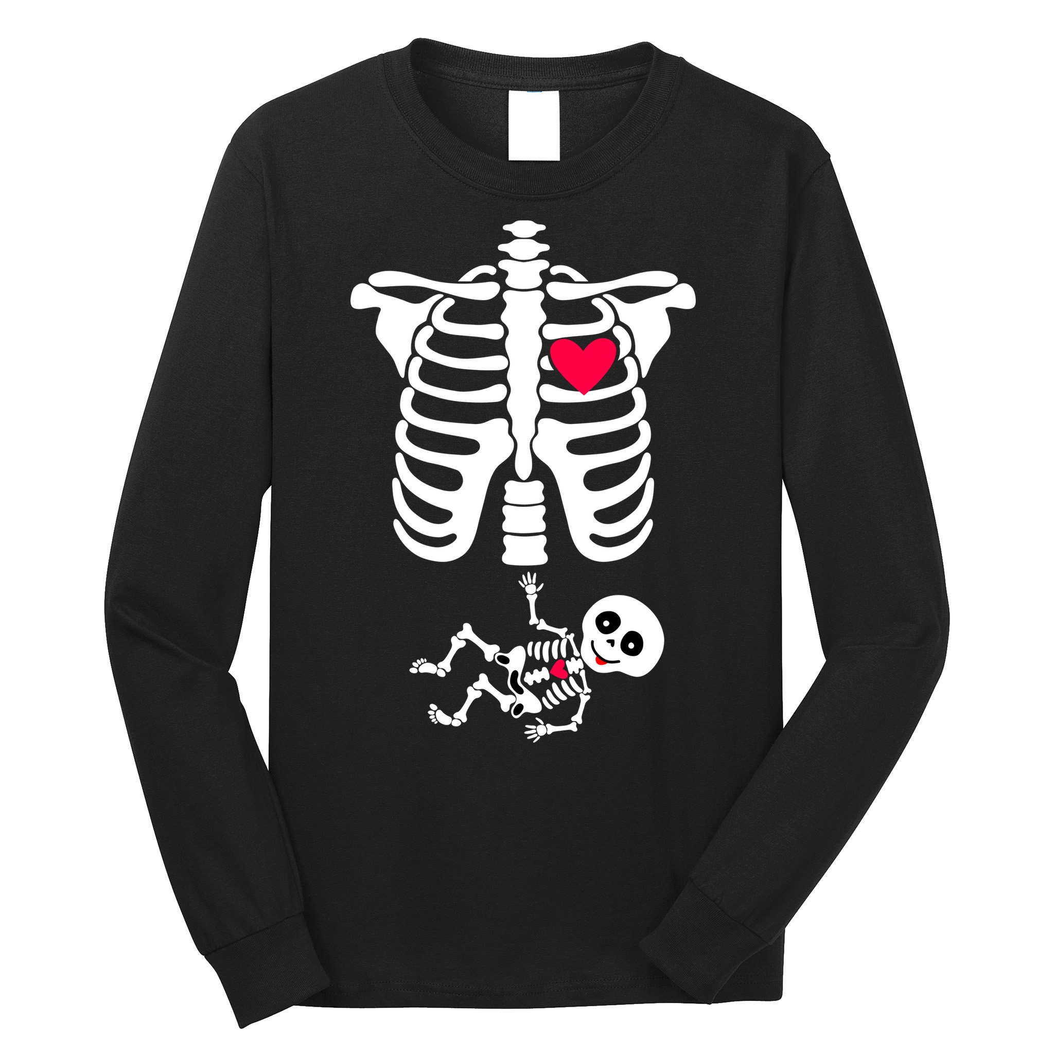 Pregnant Skeleton Ribcage with Baby Costume Long Sleeve Shirt