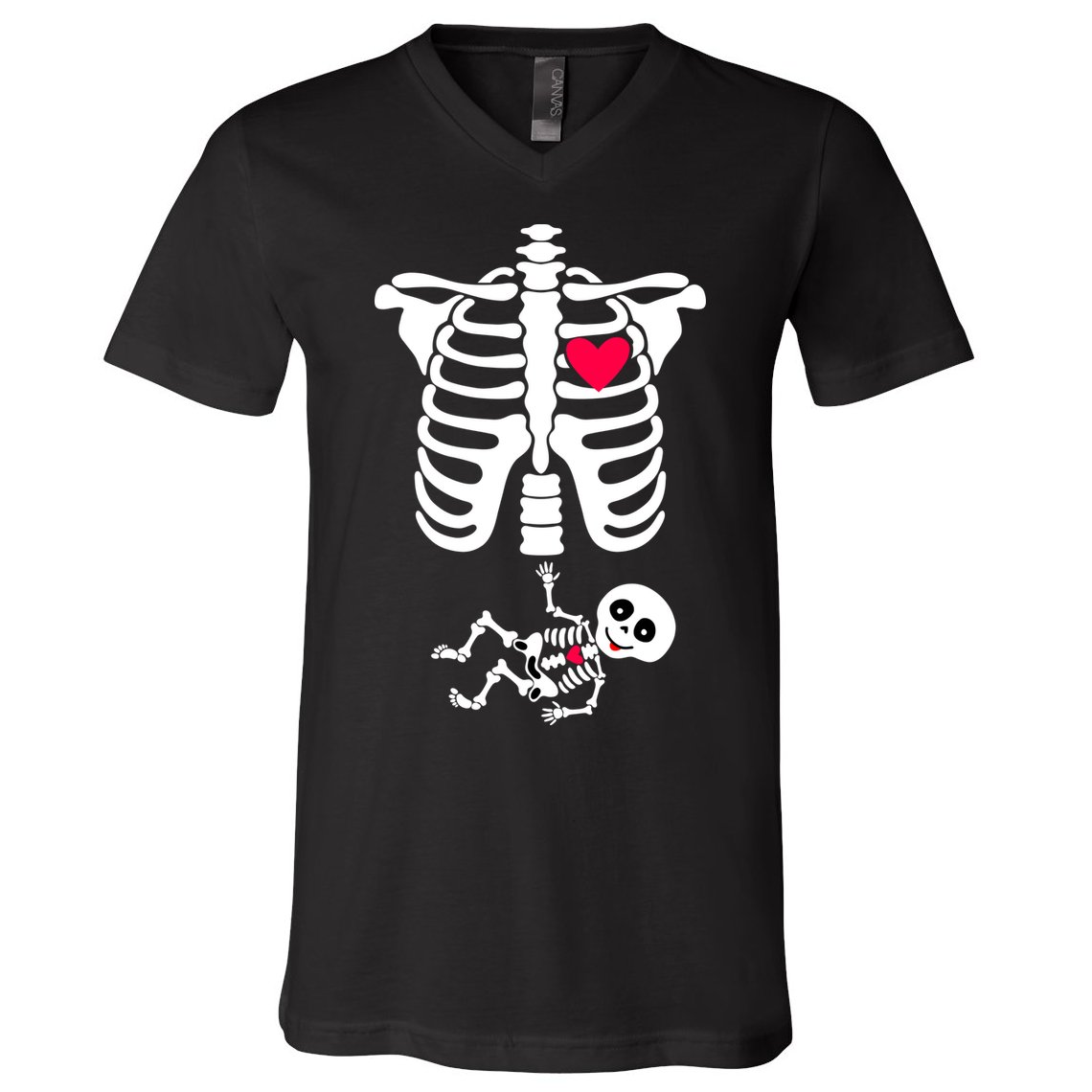 Pregnant Skeleton Ribcage with Baby Costume V-Neck T-Shirt