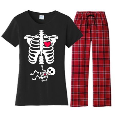 Pregnant Skeleton Ribcage with Baby Costume Women's Flannel Pajama Set