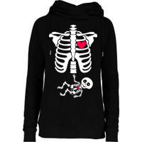 Pregnant Skeleton Ribcage with Baby Costume Womens Funnel Neck Pullover Hood