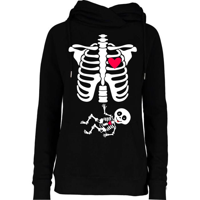 Pregnant Skeleton Ribcage with Baby Costume Womens Funnel Neck Pullover Hood