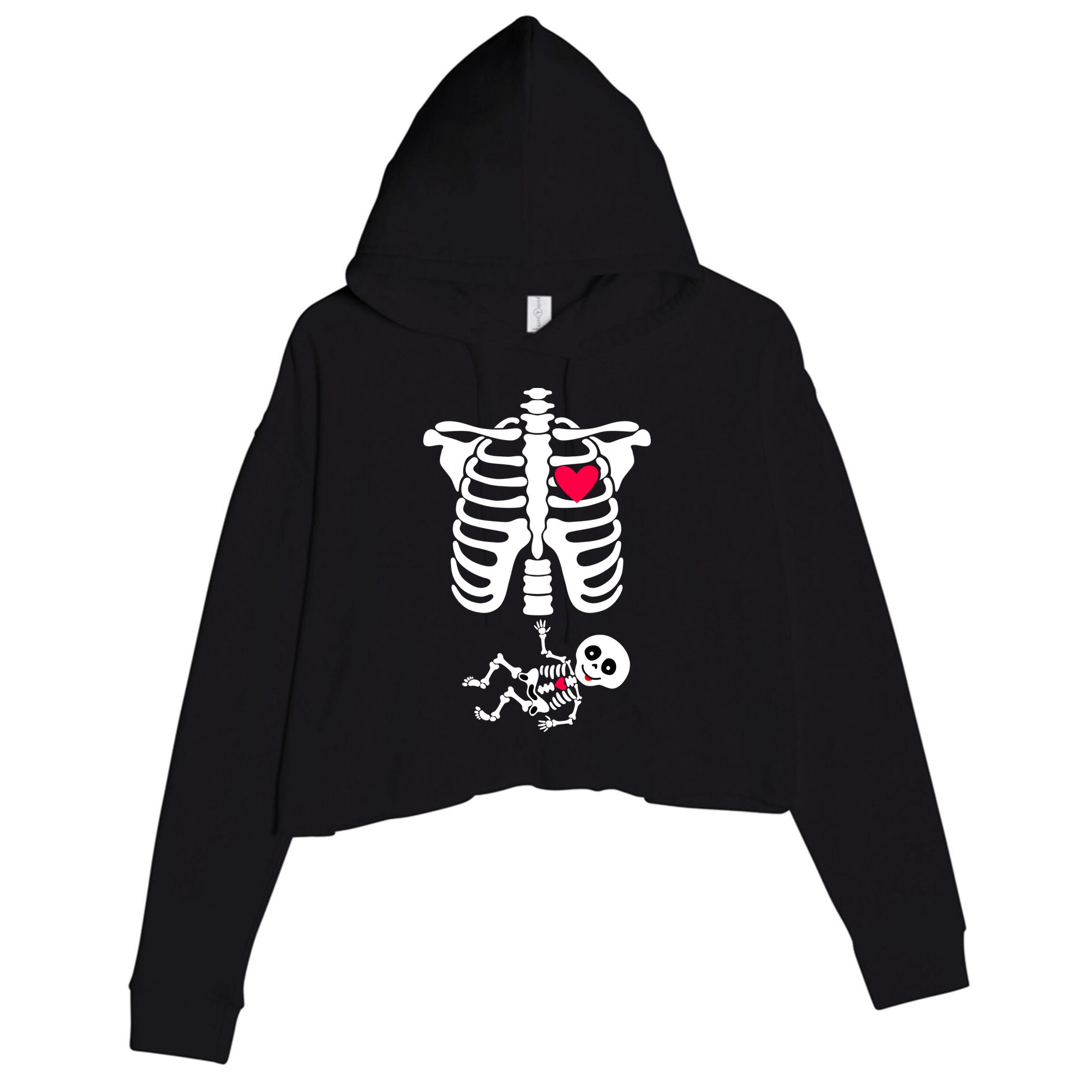 Pregnant Skeleton Ribcage with Baby Costume Crop Fleece Hoodie