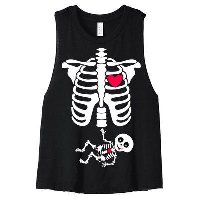 Pregnant Skeleton Ribcage with Baby Costume Women's Racerback Cropped Tank