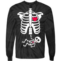 Pregnant Skeleton Ribcage with Baby Costume Tie-Dye Long Sleeve Shirt