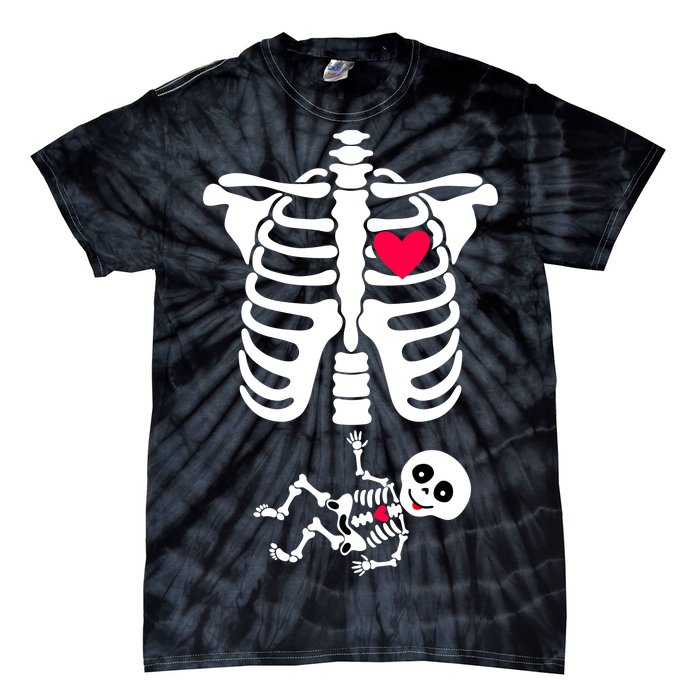 Pregnant Skeleton Ribcage with Baby Costume Tie-Dye T-Shirt