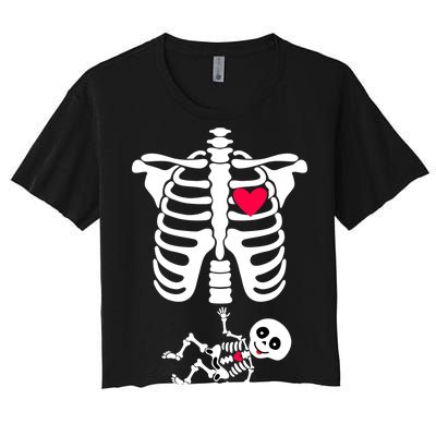 Pregnant Skeleton Ribcage with Baby Costume Women's Crop Top Tee