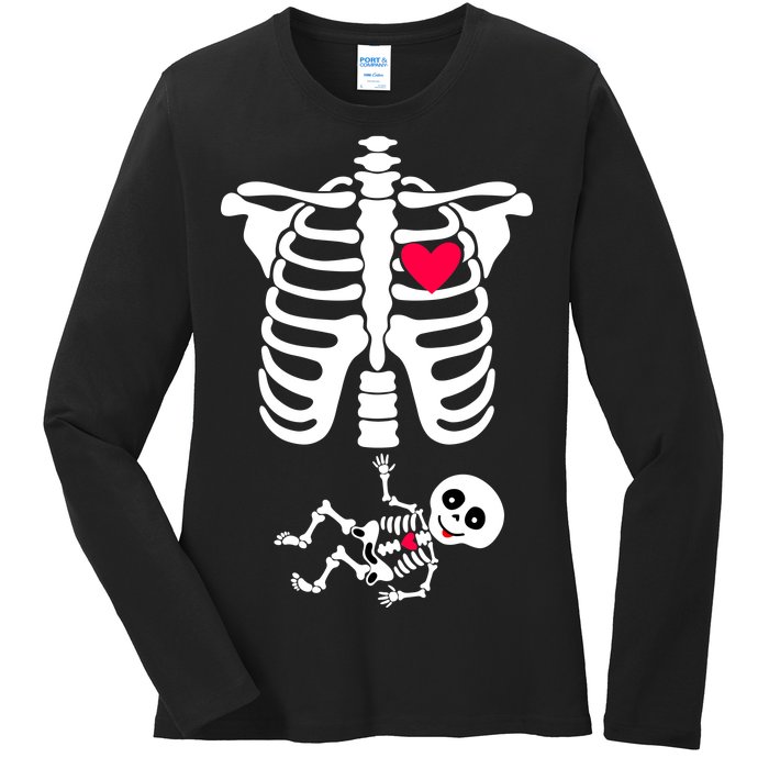 Pregnant Skeleton Ribcage with Baby Costume Ladies Long Sleeve Shirt