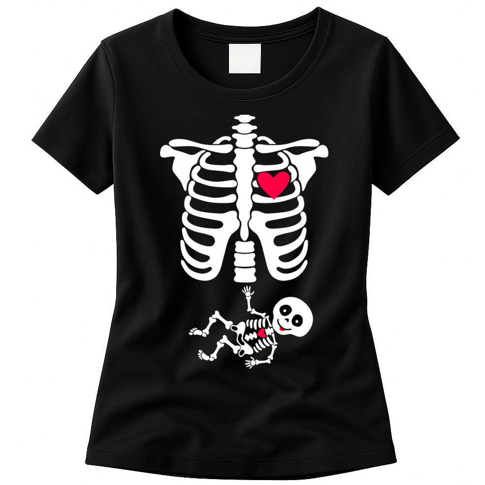 Pregnant Skeleton Ribcage with Baby Costume Womens T-Shirt