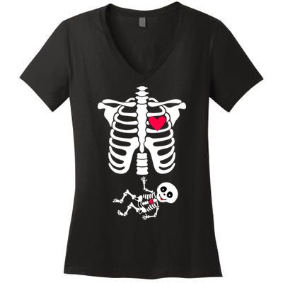 Pregnant Skeleton Ribcage with Baby Costume Women's V-Neck T-Shirt