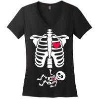 Pregnant Skeleton Ribcage with Baby Costume Women's V-Neck T-Shirt