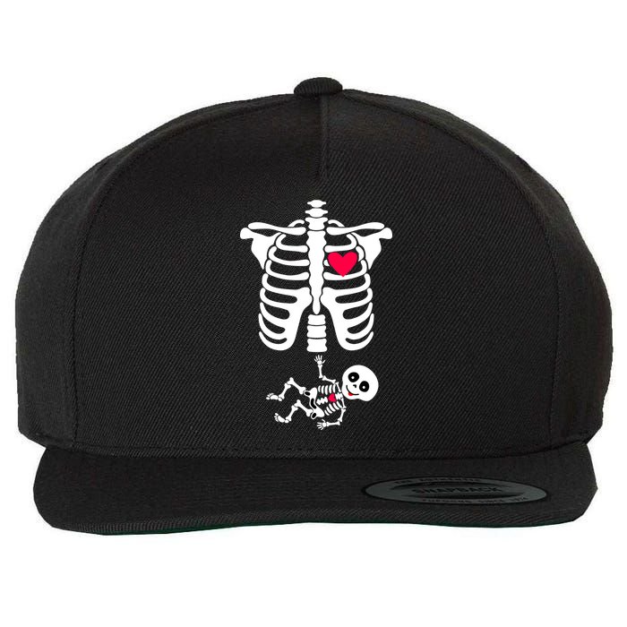 Pregnant Skeleton Ribcage with Baby Costume Wool Snapback Cap