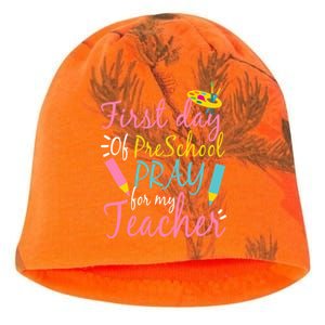 Preschool Pre K Pray For My Teacher Funny Kati - Camo Knit Beanie