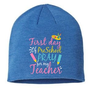 Preschool Pre K Pray For My Teacher Funny Sustainable Beanie