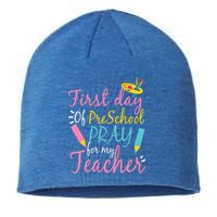 Preschool Pre K Pray For My Teacher Funny Sustainable Beanie