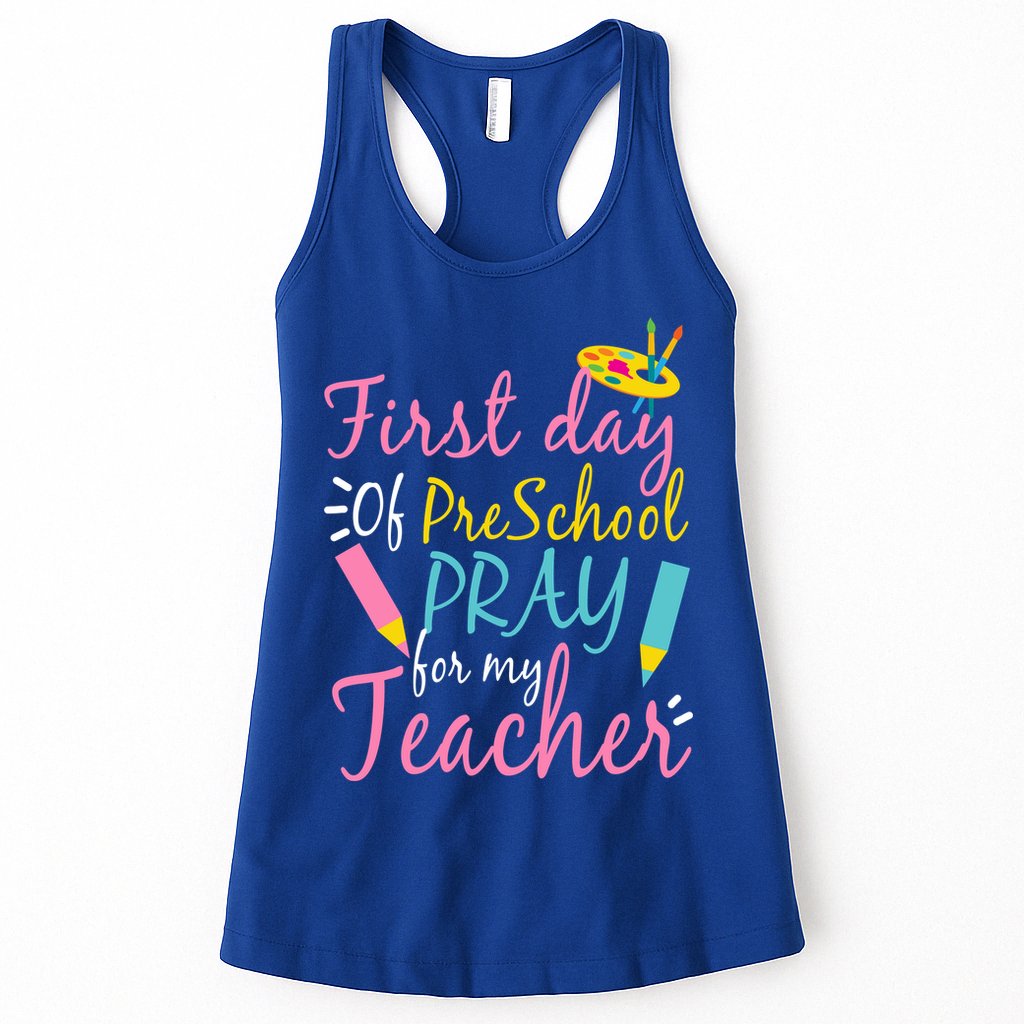 Preschool Pre K Pray For My Teacher Funny Womens Tank Top