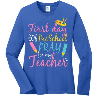 Preschool Pre K Pray For My Teacher Funny Ladies Long Sleeve Shirt