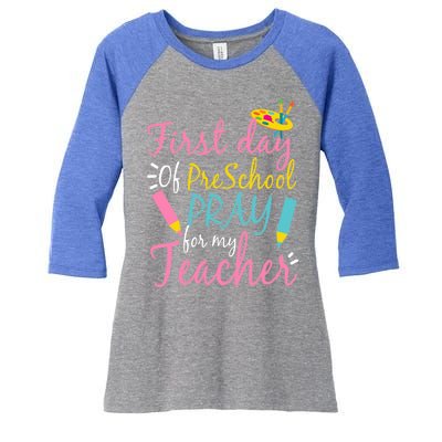 Preschool Pre K Pray For My Teacher Funny Women's Tri-Blend 3/4-Sleeve Raglan Shirt