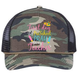 Preschool Pre K Pray For My Teacher Funny Retro Rope Trucker Hat Cap