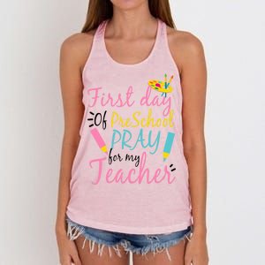 Preschool Pre K Pray For My Teacher Funny Women's Knotted Racerback Tank