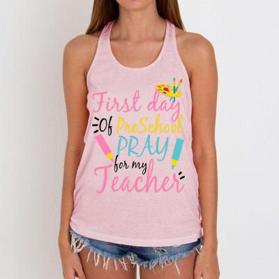 Preschool Pre K Pray For My Teacher Funny Women's Knotted Racerback Tank