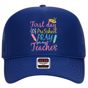 Preschool Pre K Pray For My Teacher Funny High Crown Mesh Back Trucker Hat