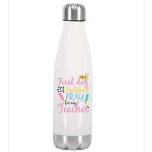 Preschool Pre K Pray For My Teacher Funny Stainless Steel Insulated Water Bottle