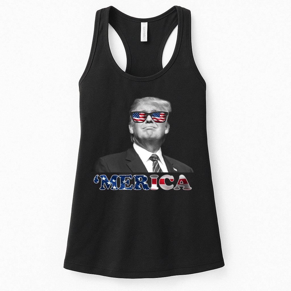 President Donald Trump Merica Patriotic USA Flag Womens Tank Top