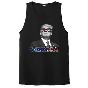 President Donald Trump Merica Patriotic USA Flag PosiCharge Competitor Tank