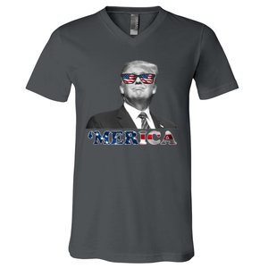 President Donald Trump Merica Patriotic USA Flag V-Neck T-Shirt