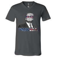 President Donald Trump Merica Patriotic USA Flag V-Neck T-Shirt