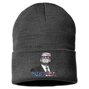 President Donald Trump Merica Patriotic USA Flag Sustainable Knit Beanie