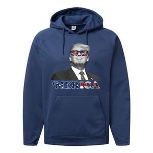 President Donald Trump Merica Patriotic USA Flag Performance Fleece Hoodie